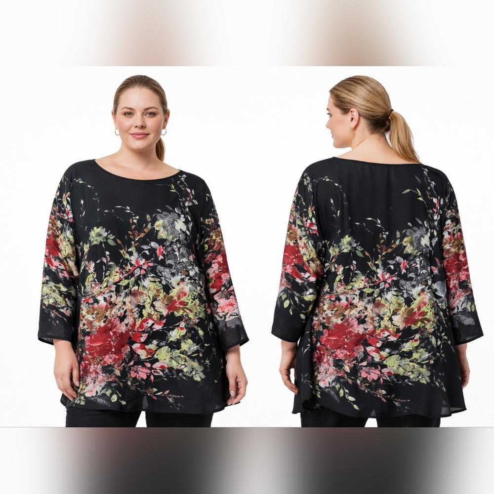Nwt Rose & Olive Floral Paint Art Tunic Top